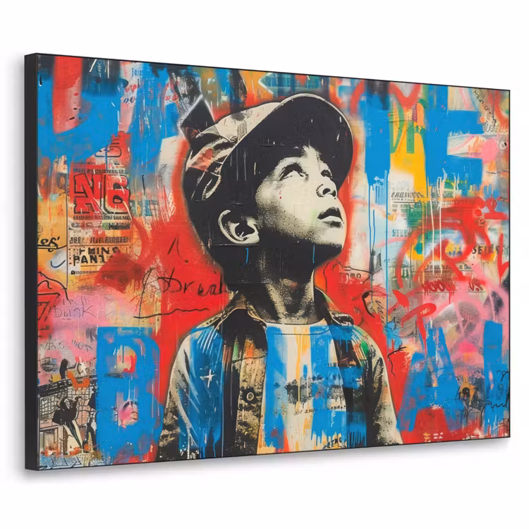 Graffiti - Jongen - Street art - Kleuren Textielframe - compleet frame klein -3d