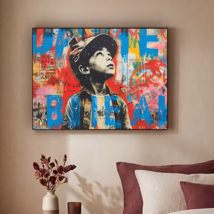 Graffiti - Jongen - Street art - Kleuren Textielframe - compleet frame klein -sfeer1