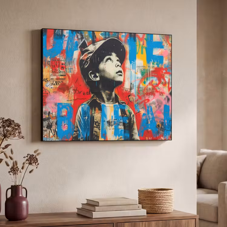 Graffiti - Jongen - Street art - Kleuren Textielframe - compleet frame klein -sfeer3