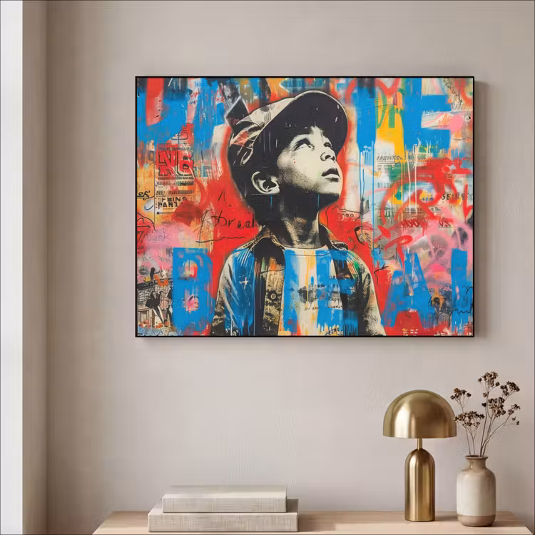 Graffiti - Jongen - Street art - Kleuren Textielframe zwart klein -sfeer2