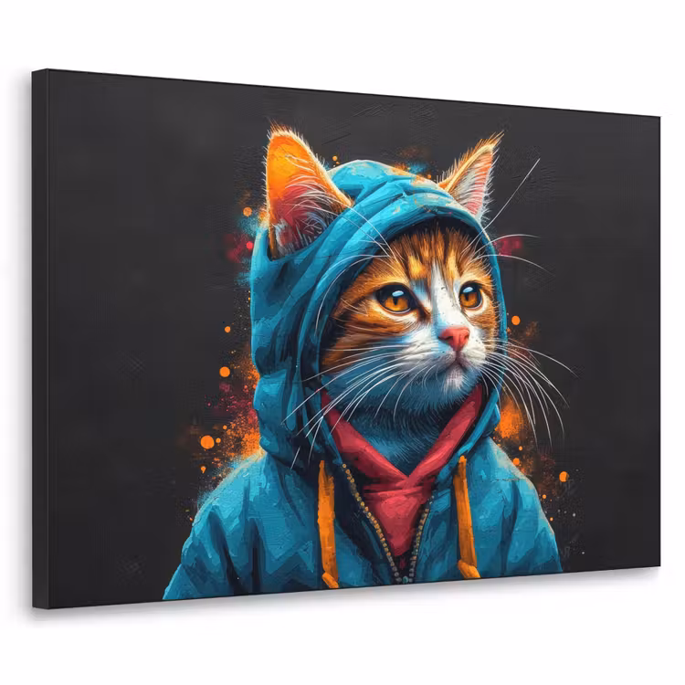 Graffiti - Kat - Zwart - Jas - Street art Textielframe - compleet frame klein -3d