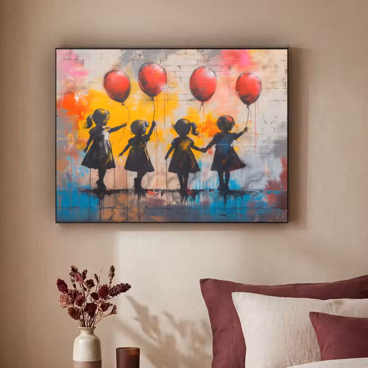 Graffiti - Kinderen - Street art - Ballon - Banksy Style Textielframe - compleet frame klein -sfeer1