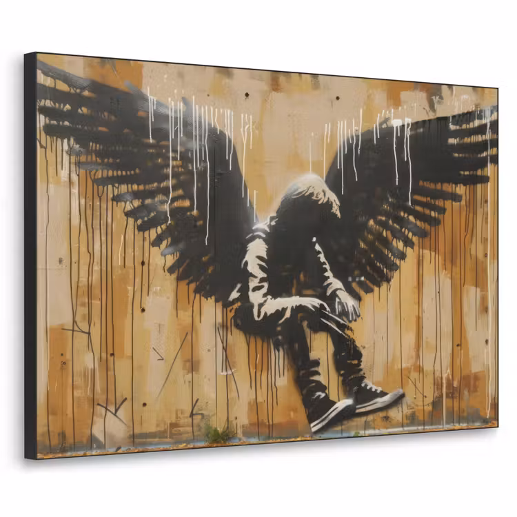 Graffiti - Kunst - Vleugels - Street art - Banksy Style Textielframe - compleet frame klein -3d
