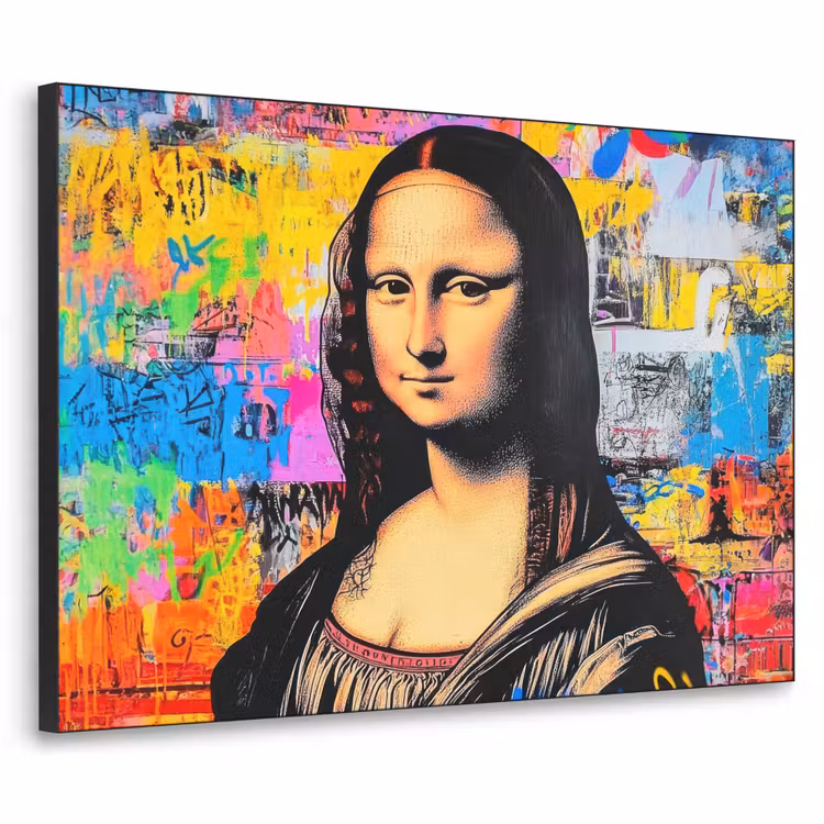 Graffiti - Neon - Mona Lisa - Kunst - Da Vinci Textielframe zwart klein -3d