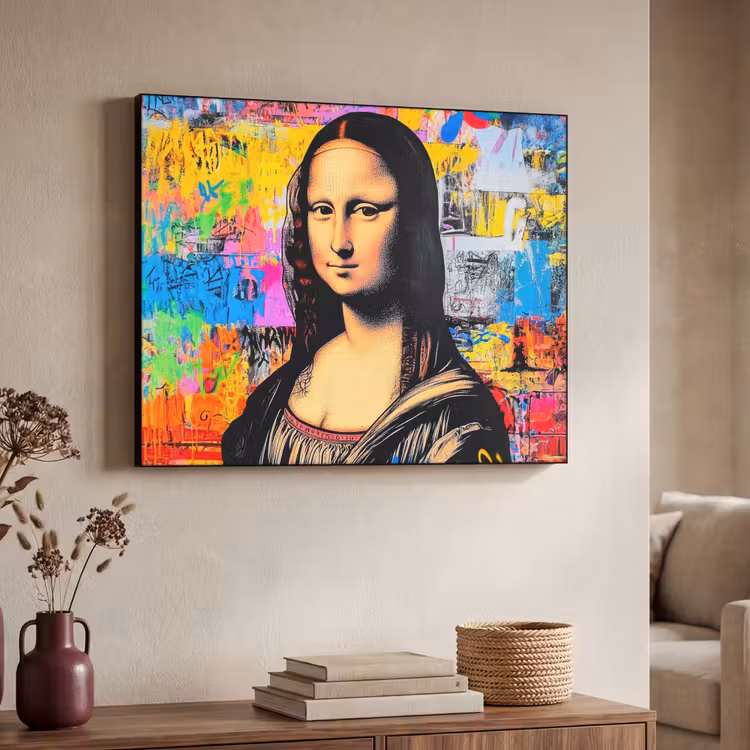 Graffiti - Neon - Mona Lisa - Kunst - Da Vinci Textielframe zwart klein -sfeer3