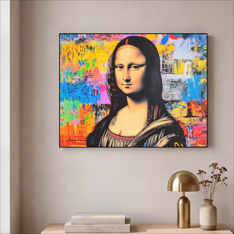 Graffiti - Neon - Mona Lisa - Kunst - Da Vinci Textielframe zwart klein -sfeer2