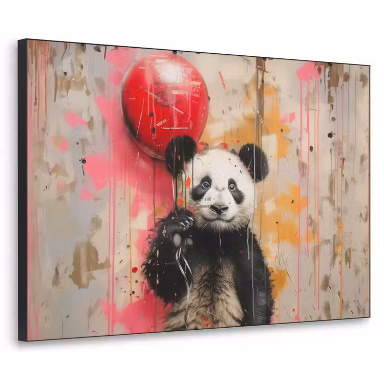Graffiti - Panda - Ballon - Street art - Dier Textielframe zwart klein -3d