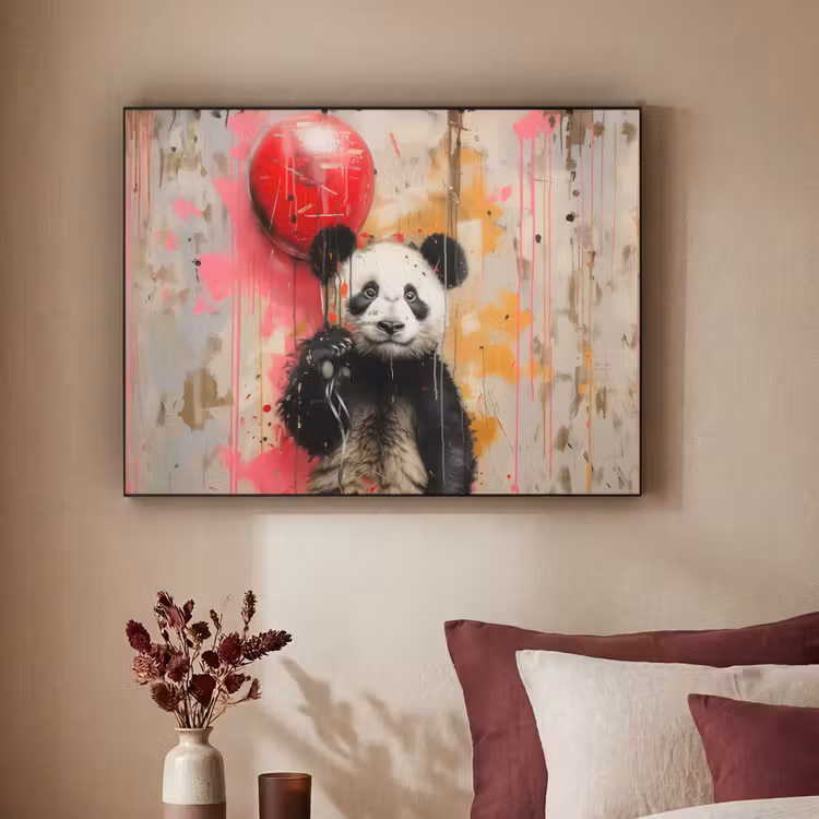 Graffiti - Panda - Ballon - Street art - Dier Textielframe - compleet frame klein -sfeer1