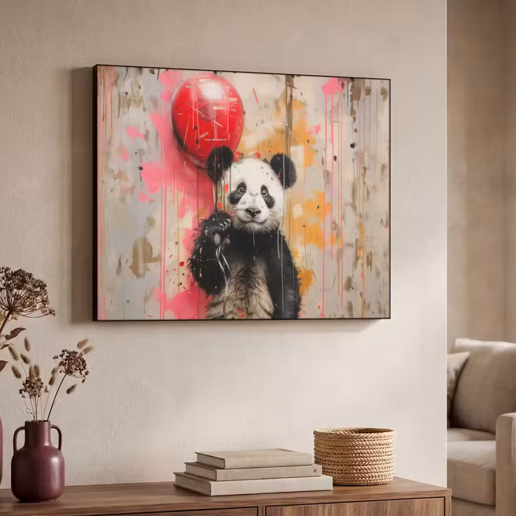 Graffiti - Panda - Ballon - Street art - Dier Textielframe - compleet frame klein -sfeer3