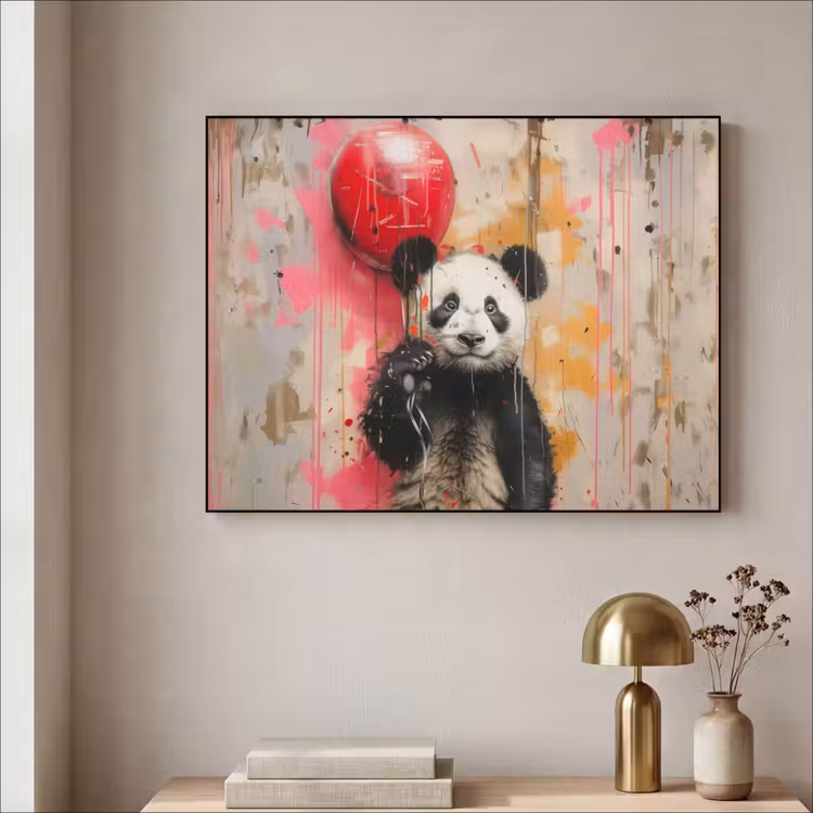 Graffiti - Panda - Ballon - Street art - Dier Textielframe - compleet frame klein -sfeer2