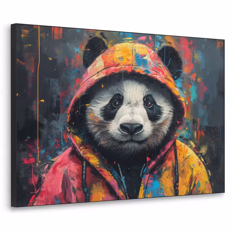 Graffiti - Panda - Jas - Kleurrijk - Street art Textielframe - compleet frame klein -3d
