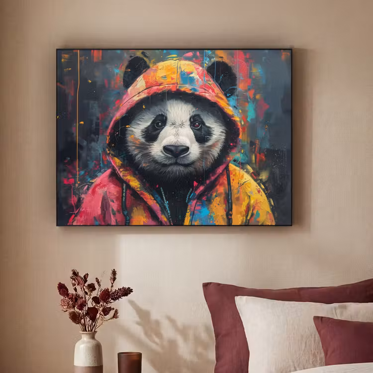 Graffiti - Panda - Jas - Kleurrijk - Street art Textielframe zwart klein -sfeer1