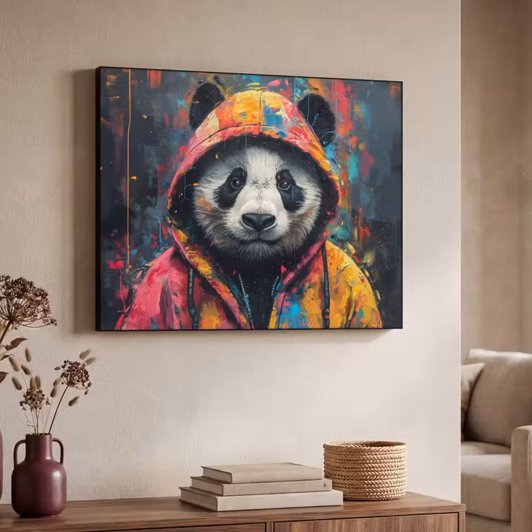 Graffiti - Panda - Jas - Kleurrijk - Street art Textielframe zwart klein -sfeer3
