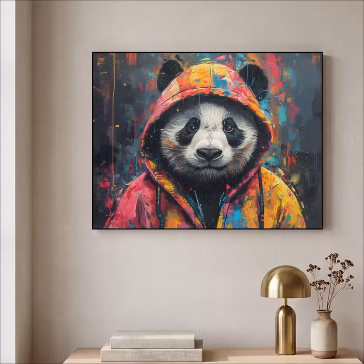 Graffiti - Panda - Jas - Kleurrijk - Street art Textielframe - compleet frame klein -sfeer2