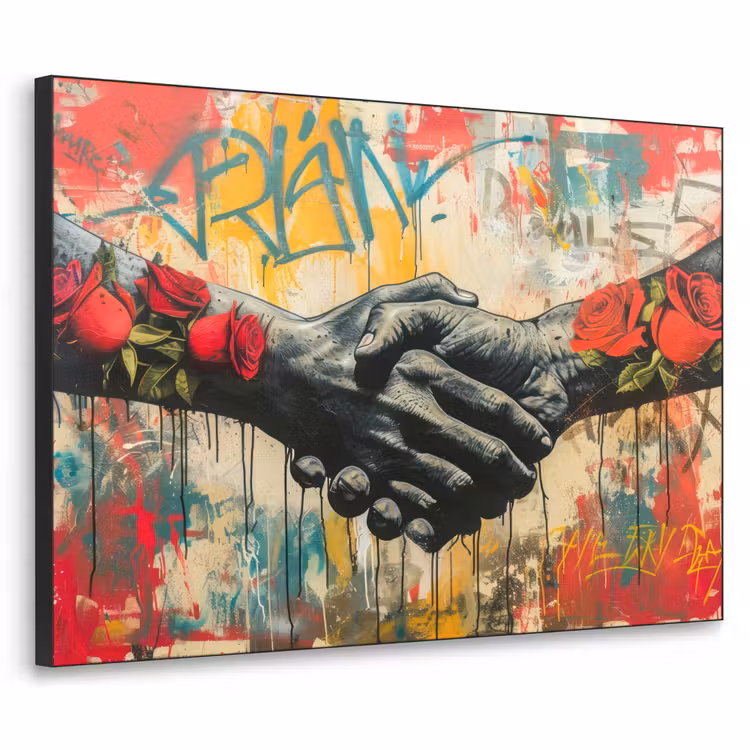 Graffiti - Rozen - Handen - Street art Textielframe - compleet frame klein -3d