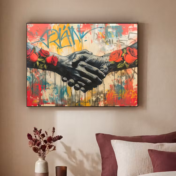 Graffiti - Rozen - Handen - Street art Textielframe zwart klein -sfeer1