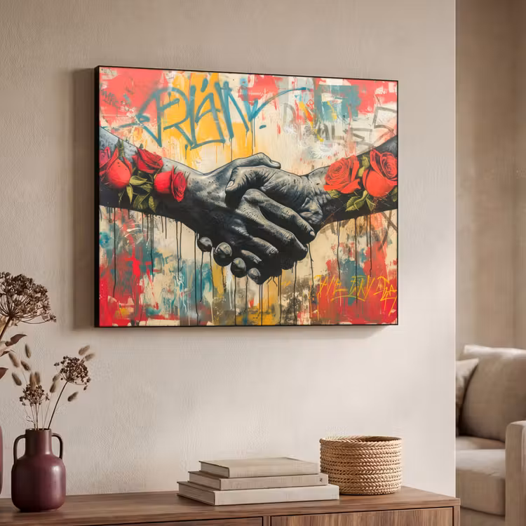Graffiti - Rozen - Handen - Street art Textielframe zwart klein -sfeer3