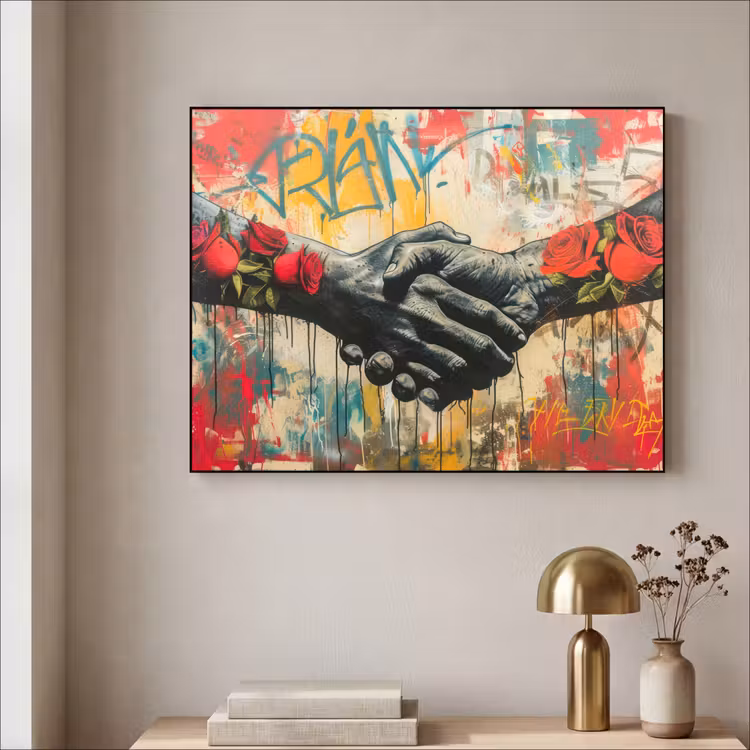 Graffiti - Rozen - Handen - Street art Textielframe - compleet frame klein -sfeer2