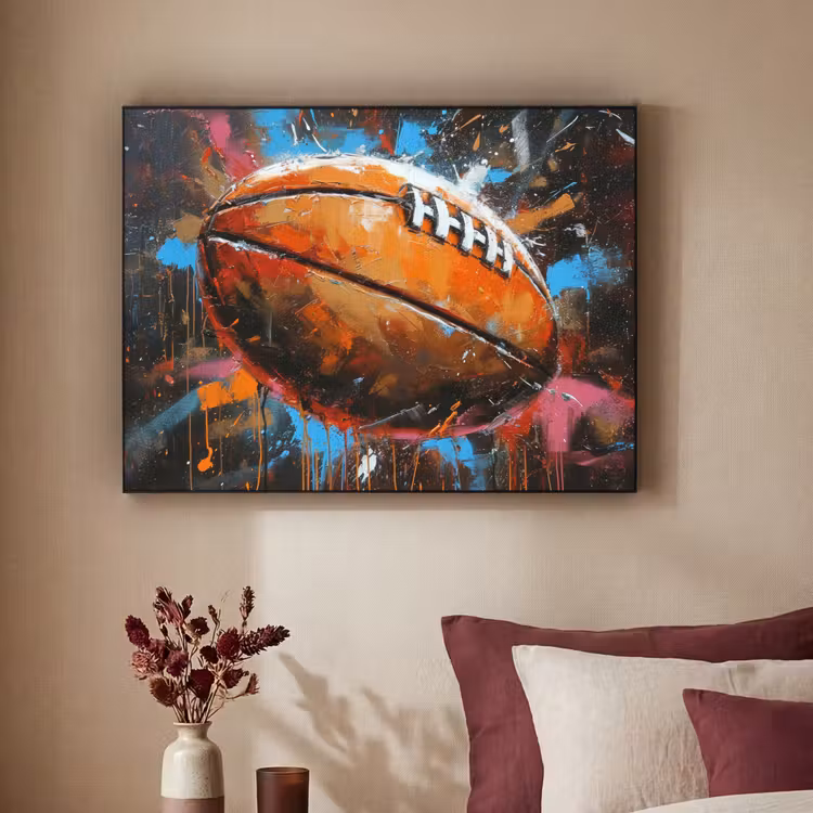 Graffiti - Rugby - Kleurrijk - Rugbybal Textielframe - compleet frame klein -sfeer1