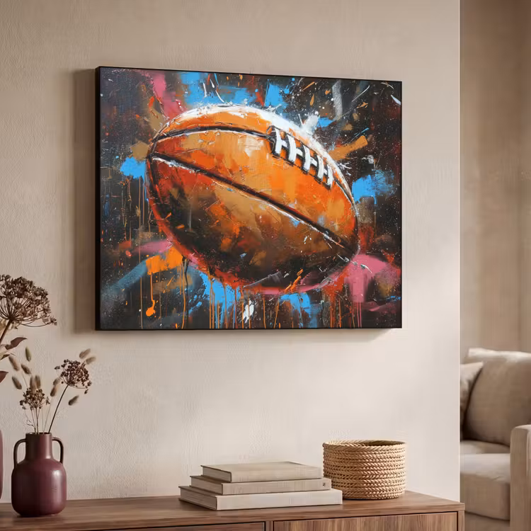 Graffiti - Rugby - Kleurrijk - Rugbybal Textielframe zwart klein -sfeer3