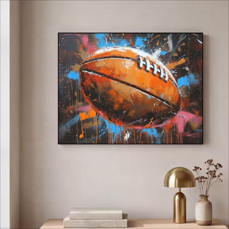 Graffiti - Rugby - Kleurrijk - Rugbybal Textielframe zwart klein -sfeer2