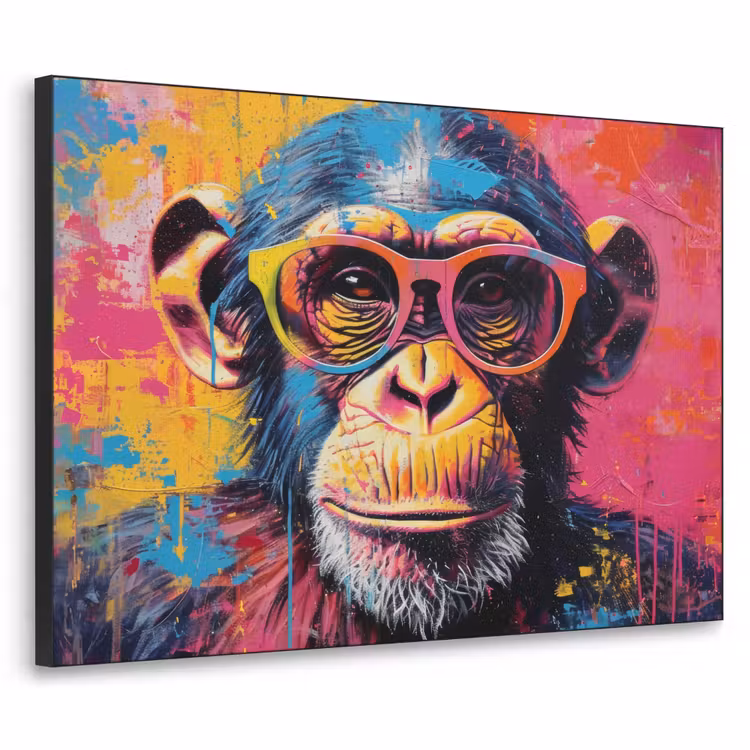 Graffiti - Chimpansee - Aap - Bril - Kleurrijk Textielframe zwart klein -3d