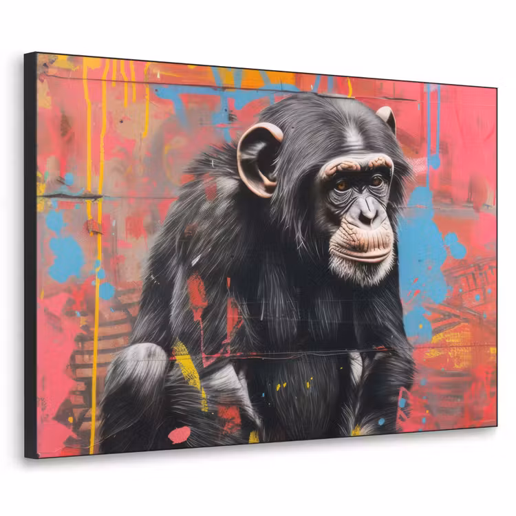Graffiti - Chimpansee - Aap - Dieren - Street art Textielframe zwart klein -3d