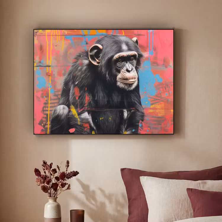 Graffiti - Chimpansee - Aap - Dieren - Street art Textielframe - compleet frame klein -sfeer1