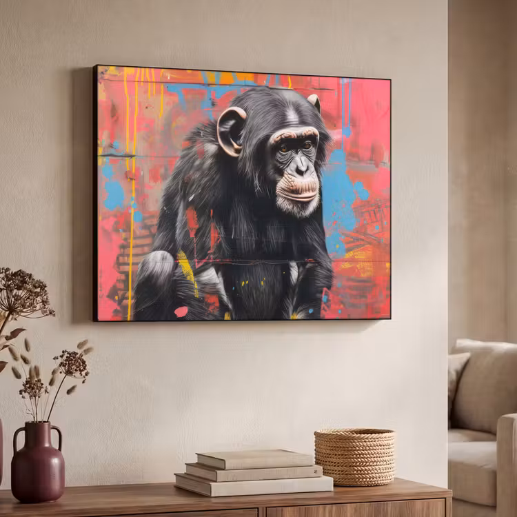 Graffiti - Chimpansee - Aap - Dieren - Street art Textielframe - compleet frame klein -sfeer3