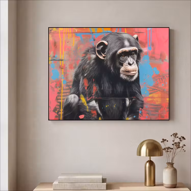 Graffiti - Chimpansee - Aap - Dieren - Street art Textielframe - compleet frame klein -sfeer2