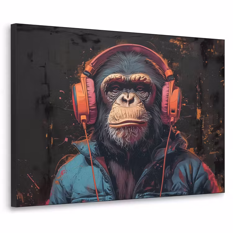 Graffiti - Chimpansee - Koptelefoon - Aap Textielframe - compleet frame klein -3d
