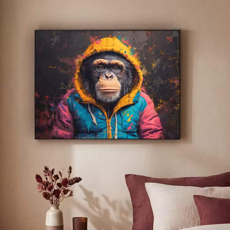 Graffiti - Chimpansee - Jas - Aap - Verf Textielframe - compleet frame klein -sfeer1
