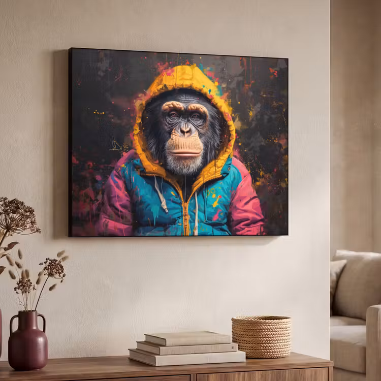 Graffiti - Chimpansee - Jas - Aap - Verf Textielframe - compleet frame klein -sfeer3