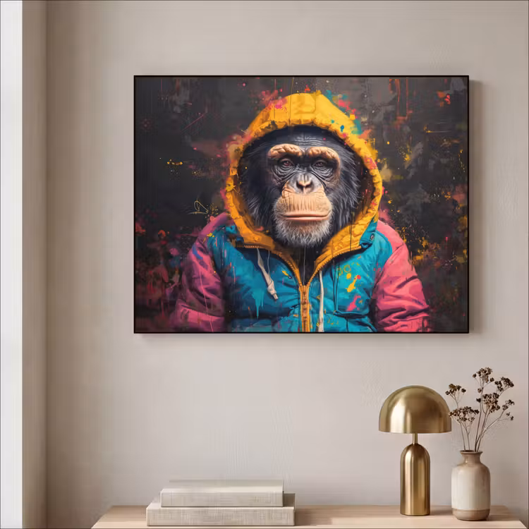 Graffiti - Chimpansee - Jas - Aap - Verf Textielframe zwart klein -sfeer2