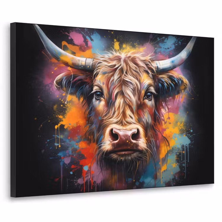 Graffiti - Schotse hooglander - Zwart - Koe Textielframe - compleet frame klein -3d