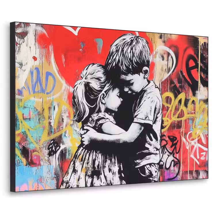 Graffiti - Zwart wit - Street art Textielframe - compleet frame klein -3d
