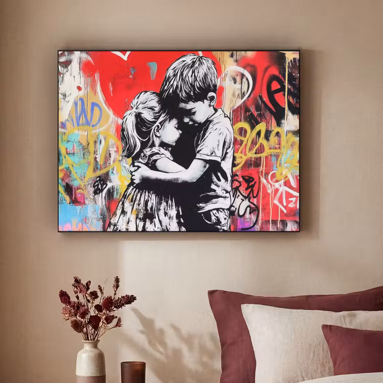 Graffiti - Zwart wit - Street art Textielframe zwart klein -sfeer1