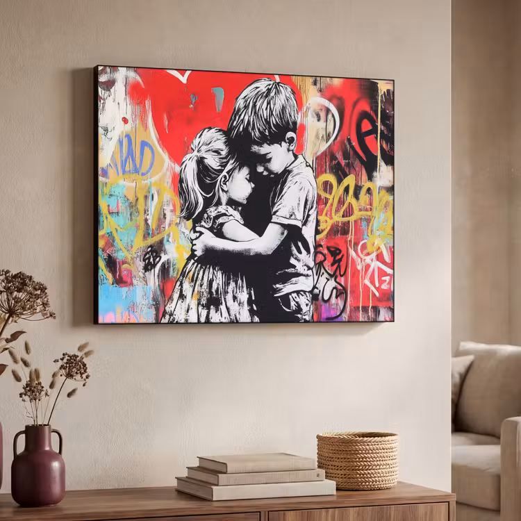 Graffiti - Zwart wit - Street art Textielframe - compleet frame klein -sfeer3
