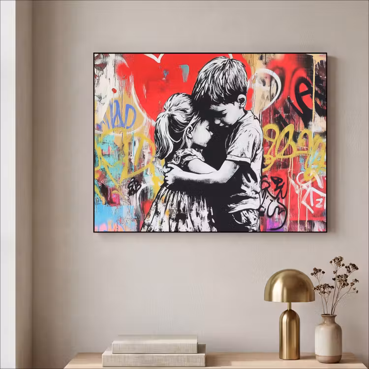 Graffiti - Zwart wit - Street art Textielframe zwart klein -sfeer2