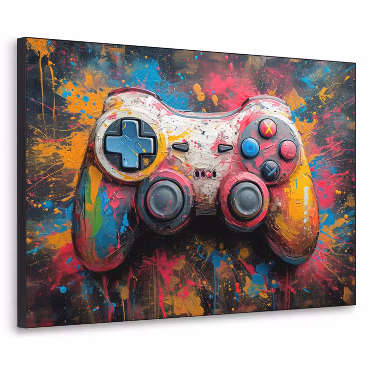 Graffiti - Gaming - Controller - Verf Textielframe zwart klein -3d