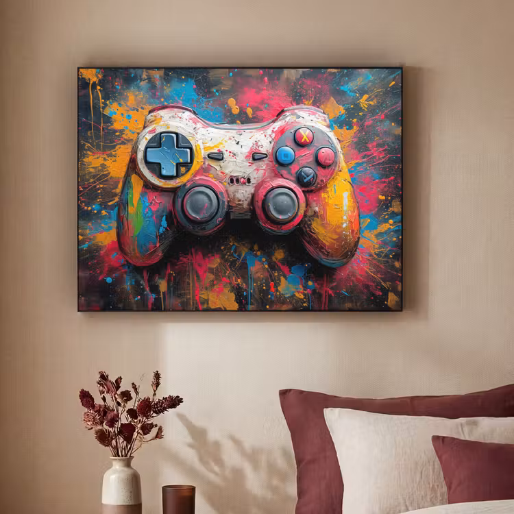 Graffiti - Gaming - Controller - Verf Textielframe zwart klein -sfeer1