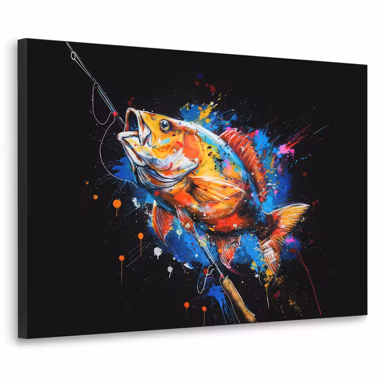 Graffiti - Sport - Vissen - Vis - Hengel Textielframe zwart klein -3d