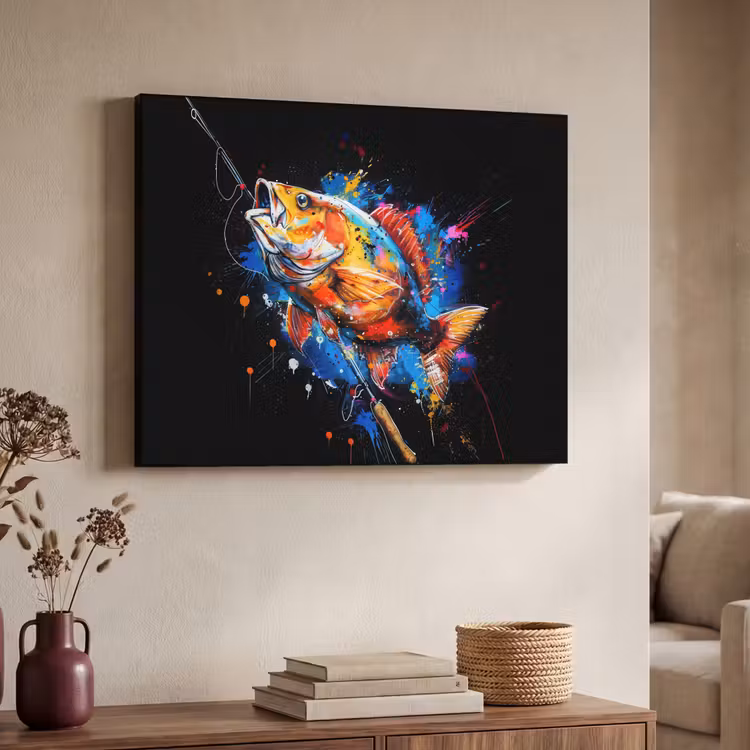 Graffiti - Sport - Vissen - Vis - Hengel Textielframe zwart klein -sfeer3
