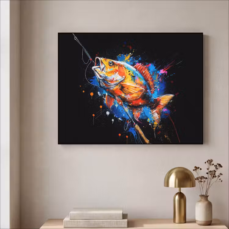 Graffiti - Sport - Vissen - Vis - Hengel Textielframe zwart klein -sfeer2