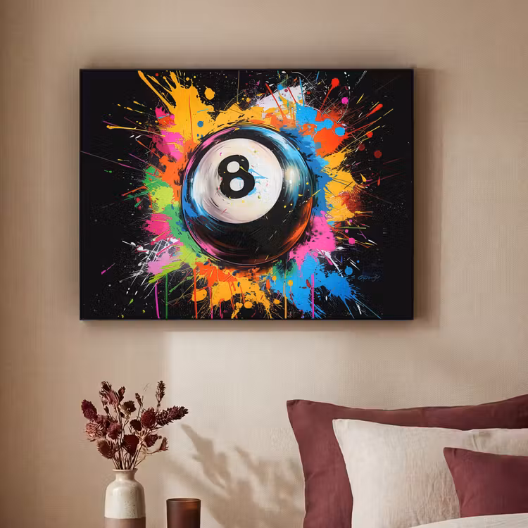 Graffiti - Sport - Pool bal - Biljart Textielframe zwart klein -sfeer1