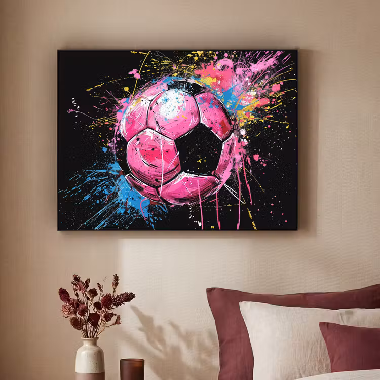 Graffiti - Sport - Voetbal - Bal - Roze Textielframe zwart klein -sfeer1