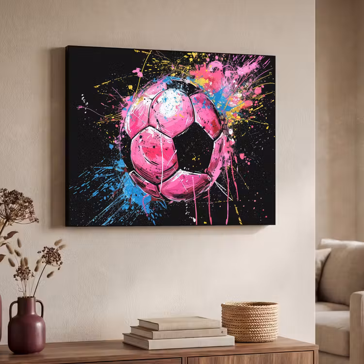 Graffiti - Sport - Voetbal - Bal - Roze Textielframe zwart klein -sfeer3