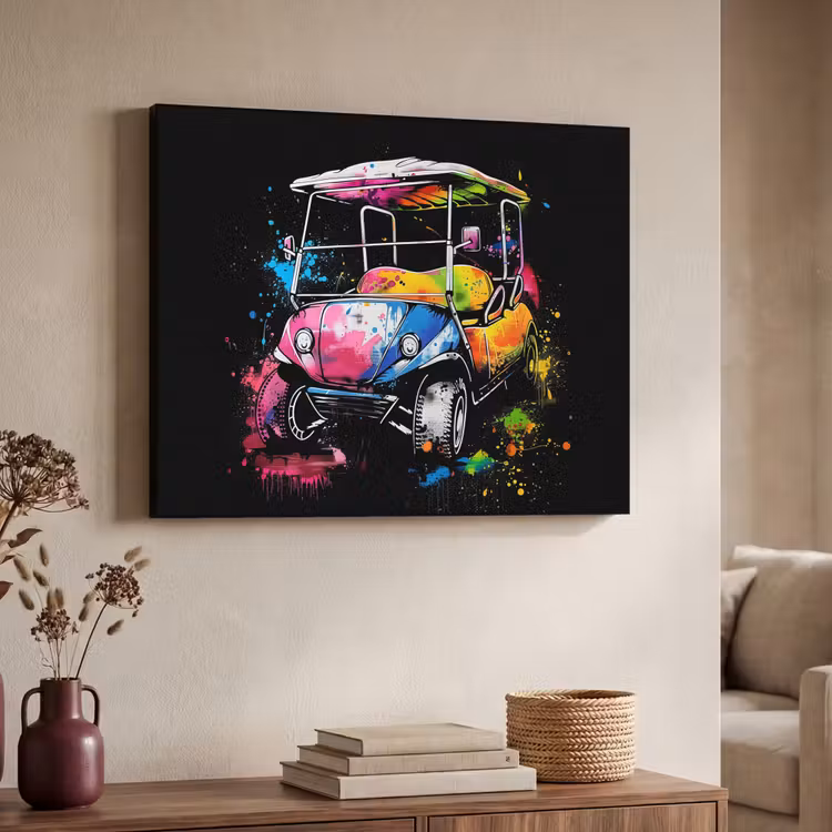 Graffiti - Sport - Golf - Golfkar Textielframe zwart klein -sfeer3
