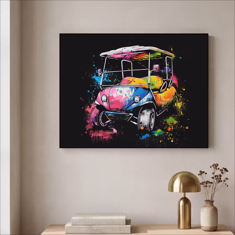 Graffiti - Sport - Golf - Golfkar Textielframe zwart klein -sfeer2