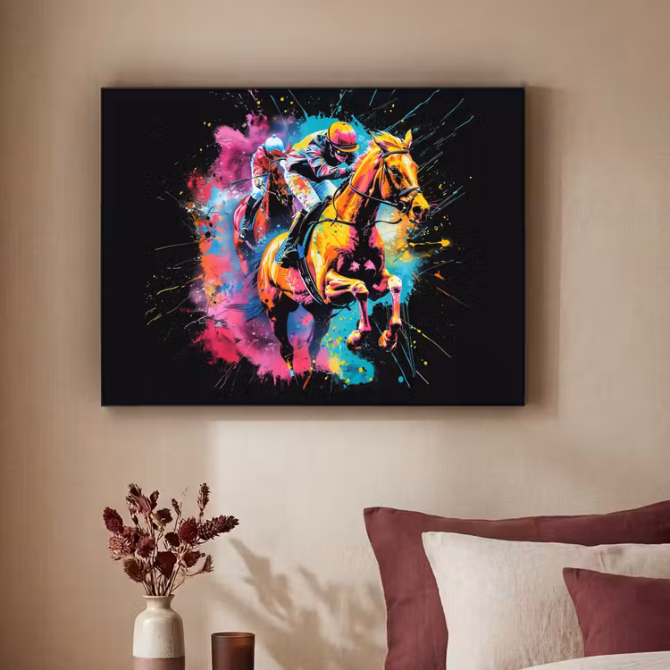 Graffiti - Sport - Paard rensport - Paardrijden Textielframe zwart klein -sfeer1